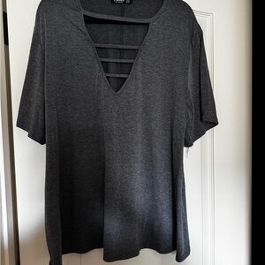 Gray V-Neck Women's Top